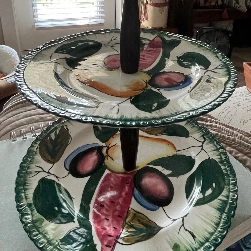 ANTIQUE CERAMIC 2 PIECE HANDMADE SERVING DISH FROM THE 1970’S - Picture 4 of 13